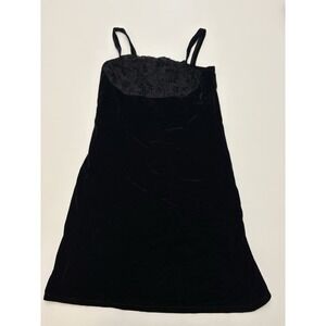 VTG Y2K Black Velvet Slip On Dress Whimsigoth Vamp Fairy Grunge Size M